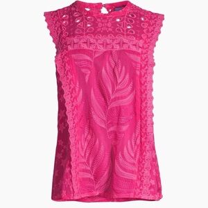 Johnny Was Leafy Concetta Blouse in Pink Size S Sleeveless Embroidered Keyhole